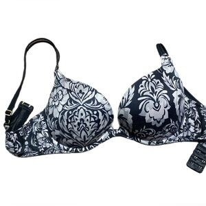 VS Very Sexy Black and Gray Floral Damask Underwire Push Up Bra